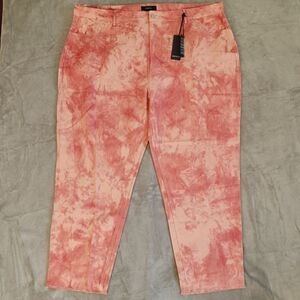 Forever 21 Jeans New 3X Tie Dye Bleached Pink Raw‎ Hem Straight Leg Ankle